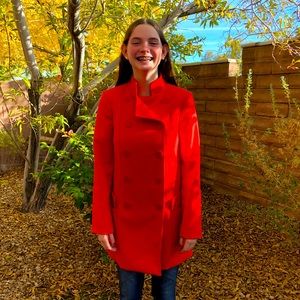Coral double-breasted pea coat